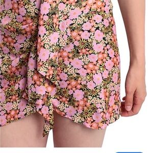 Floral Satin Ruched Mini Skirt